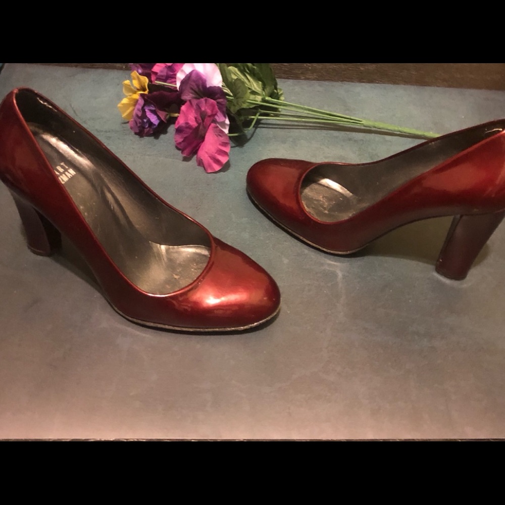 Stuart Weitzman Square Toe Pumps Ruby Red Sz 6 - image 1